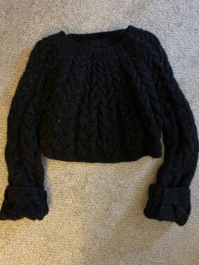 The Row Black Cable-Knit Cropped Sweater